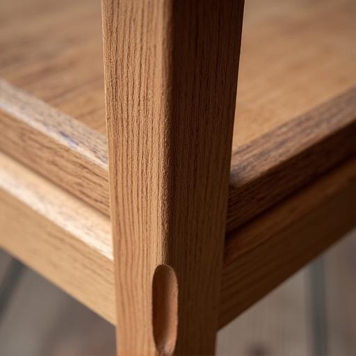 Close up of a repaired wooden chair joint.