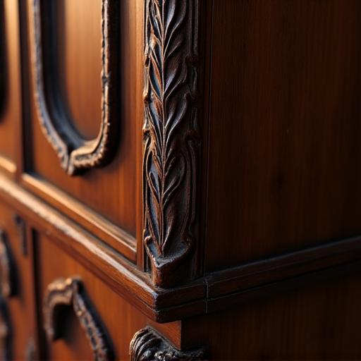Detailed view of a restored antique cabinet.