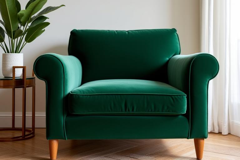 The same armchair beautifully restored with new green velvet upholstery.